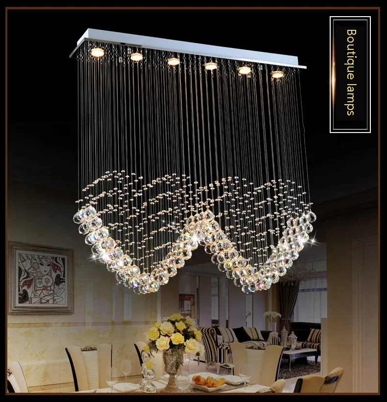 Raindrop LED K9 Crystal Chandeliers Lighting Heart Shape Ceiling Lamp for living roon dinner light fixtures L1000*W200*H1000MM