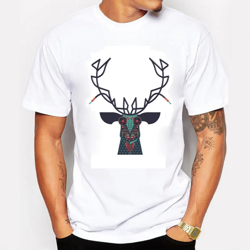 2016 Summer Men T-Shirts Printing DJ Equipment Configuration Musical Symbol Elk Head Personalized Style Tee Shirt Men's T Shirts