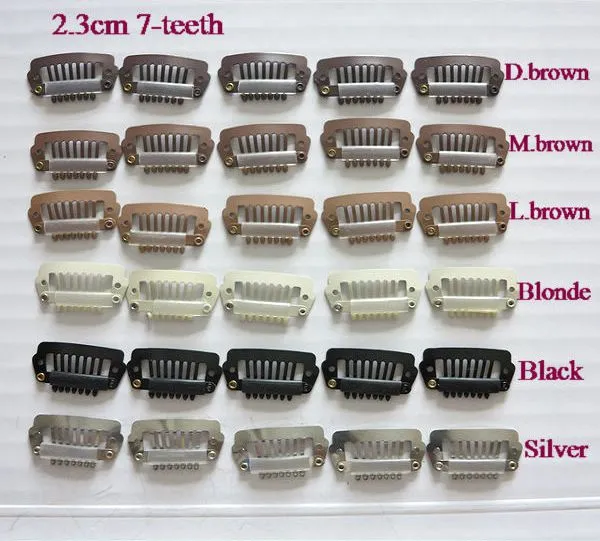 100 pcs extensão de cabelo snap tecer peruca peruca clipe preto marrom cor marrom cor 23 mm 6 dentes