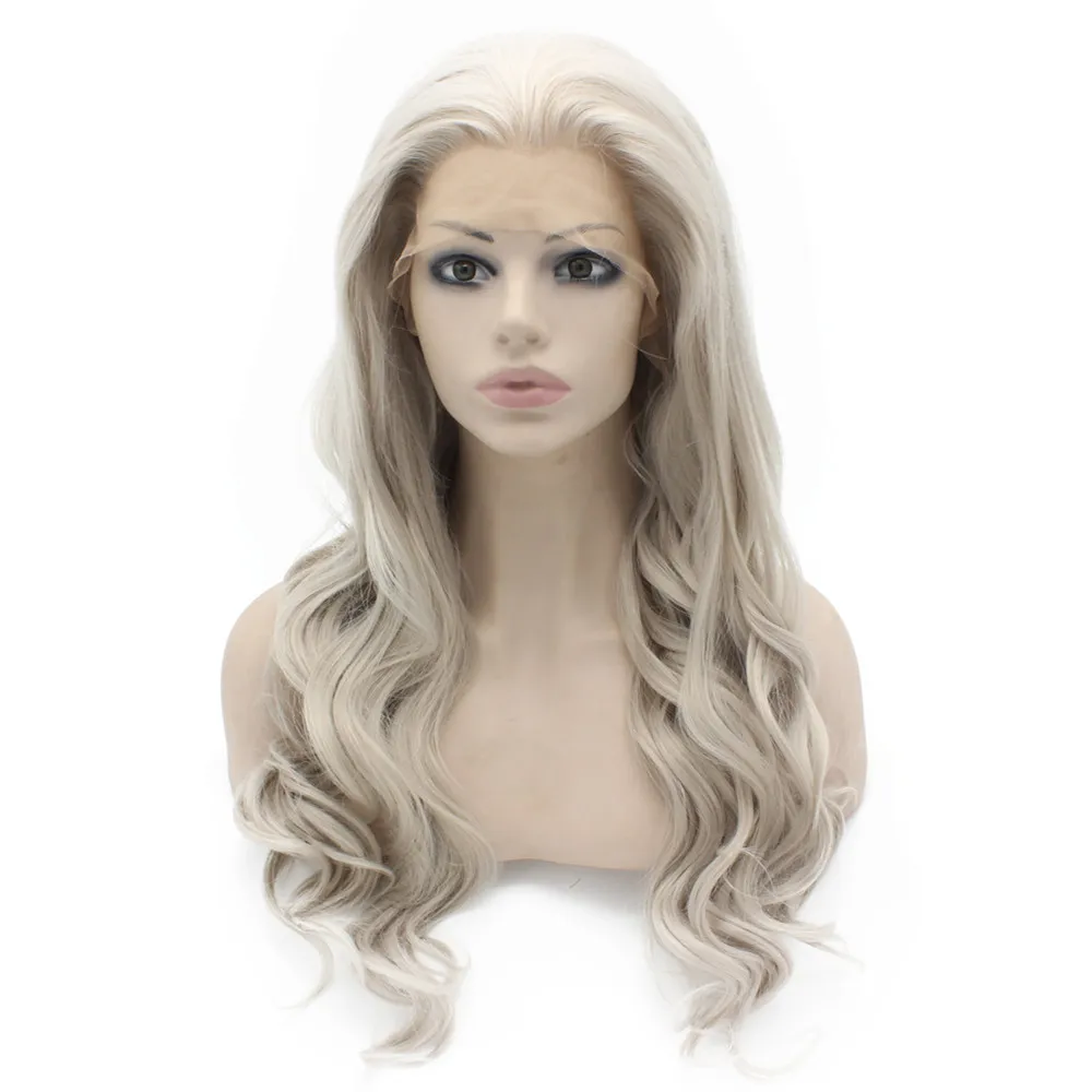 Long Wavy Hand Long Wavy Gray Blonde Hand Tied Synthetic Hair Natural Lace Front WiLace Front Synthetic Hair Violet Purple Costume2698985