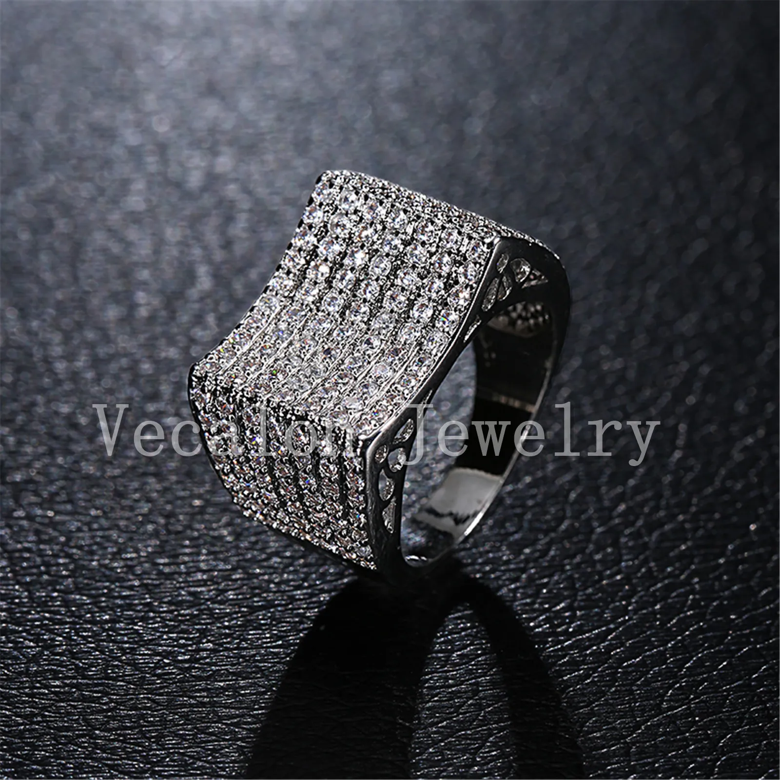 Vecalon Handmade Topaz Simulated diamond Cz Female Wedding Band 10KT White Gold Filled Engagement Ring for Women Sz 5-11