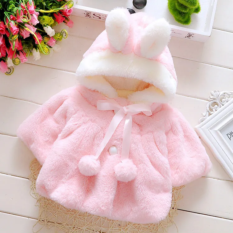 Cozy Hooded Fur Winter Coat For Baby Girls Thick Warm Rabbit