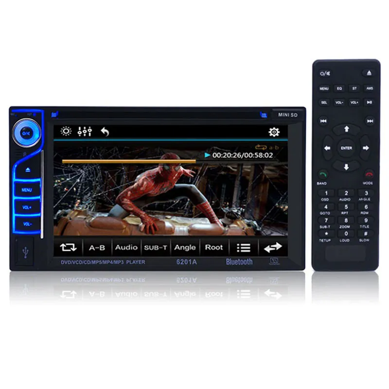 新しい6.2インチ6201AダブルDINカーDVDプレーヤーDIVX / DVD / VCD / CD / USB / Bluetooth Auto Multimedia Player 2 DIN MP5オーディオプレーヤーリモートコントローラー