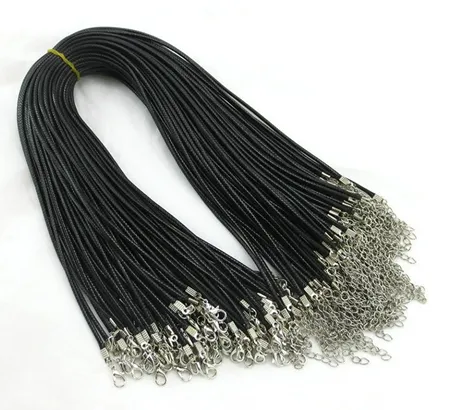 1.5mm Black Wax Leather Snake chains bracelets Beading Cord String Rope Wire 45cm+5cm Extender bracelet ChainLobster Clasp DIY