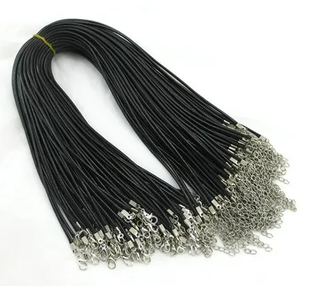 100pcs 1.5mm Black Wax Leather Snake chains bracelets Beading Cord String Rope Wire 45cm+5cm Extender bracelet ChainLobster Clasp DIY2023