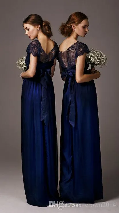 Navy Blue Bridesmaid Dresses Sheer Neckline Chiffon... From Crown2014,  $56.45 | DHgate.Com
