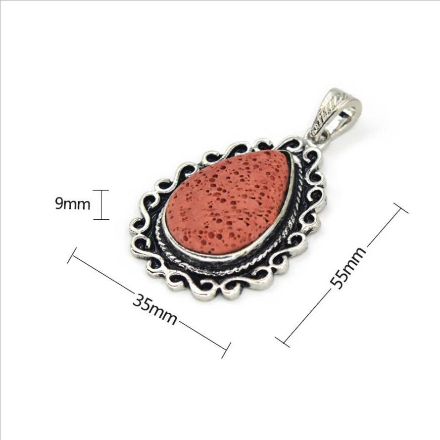 Fashion Water Drop Natural Lava Stone Pendant Parfym Essential Oljediffusor Charms Etniska Tillbehör DIY Halsband Smycken Kvinnor