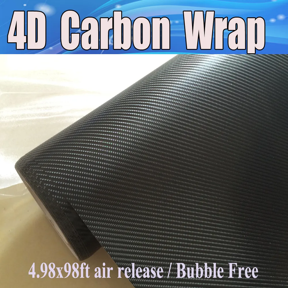 High Quality Black 4D Carbon Fibre Vinyl For Vechicel Wrap with Air Bubble Free Size 1.52X30M 4.98X98FT Free shipping