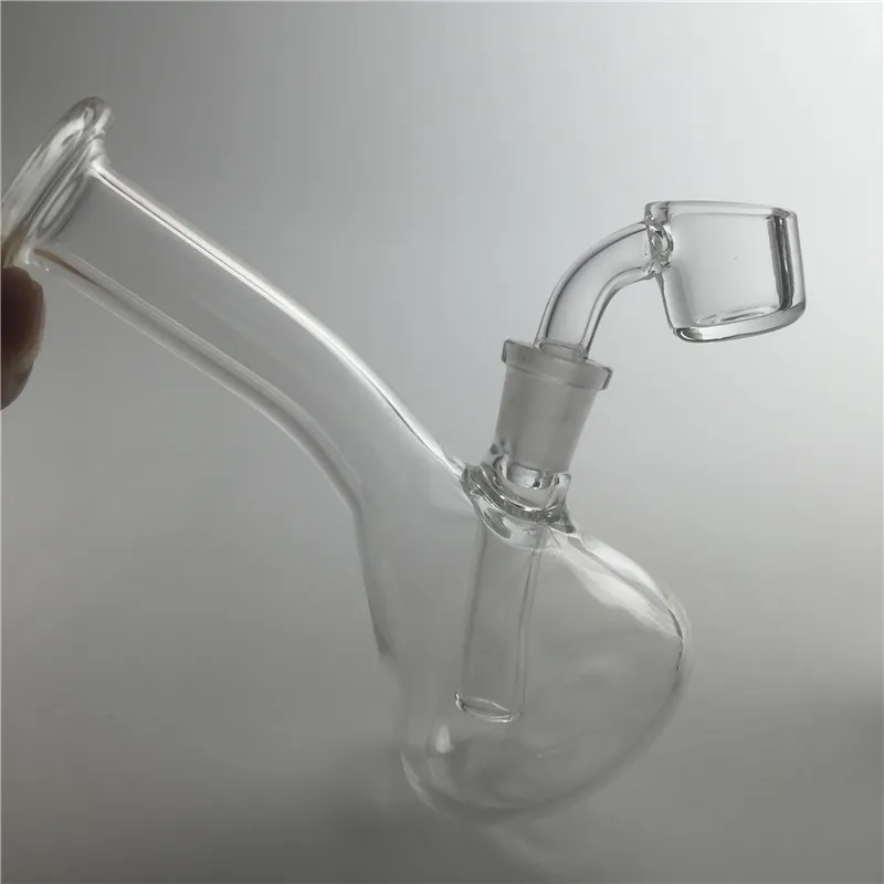 Mini-Glas-Ölbohrinsel-Wasserbong mit Banger-Quarz-Domeless-Nagel, 3 mm dick, kurzer Hals, 4,3 Zoll, kleine Recycler-Bongs zum Rauchen