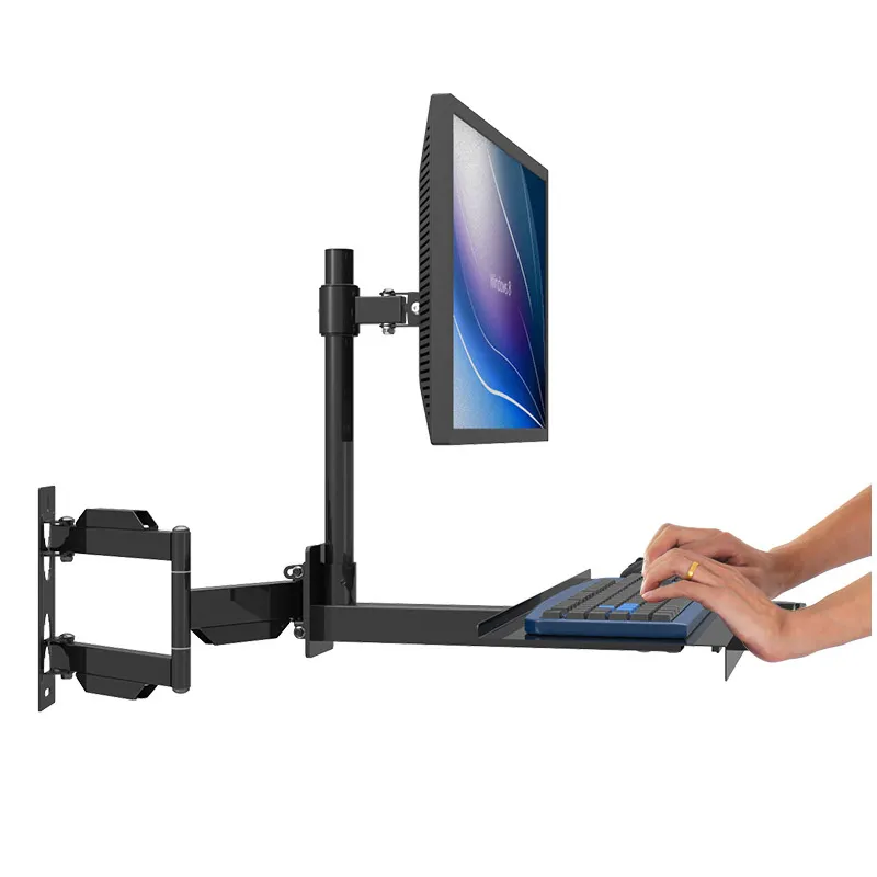 Full Motion Wall Mount Monitor Holder Keyboard Bracket PS Stand Sit-Stand Desk Workstation