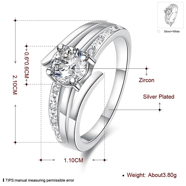 Hot Sale Full Diamond Fashion Driving Tre Lines 925 Silver Ring Stpr055d Brand New White Gemstone Sterling Silver Plated Finger Rings