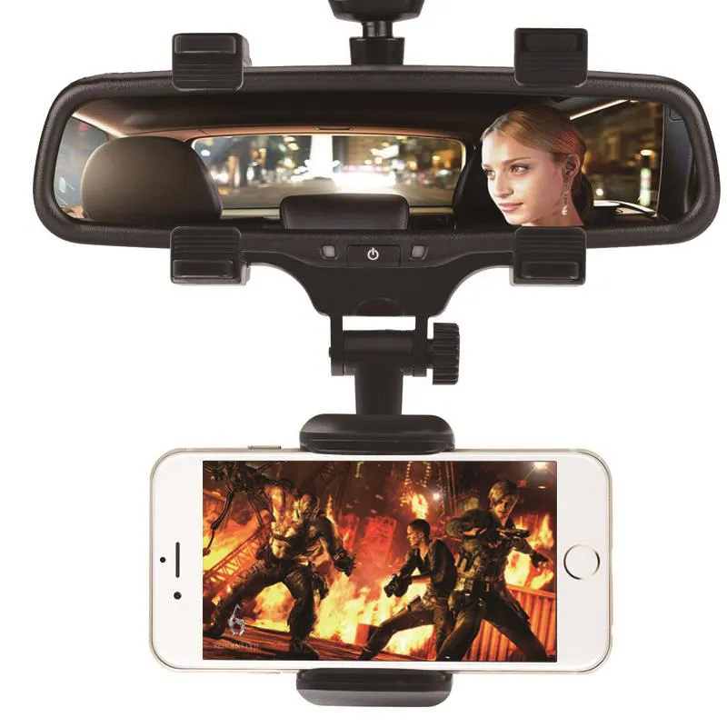 Verstelbare auto GPS Achteruitkijkspiegel Auto Mount Houder mobiele telefoon beugel staat voor iPhone X / 8/7/6 Plus Samsung Huawei Universal Telefoon