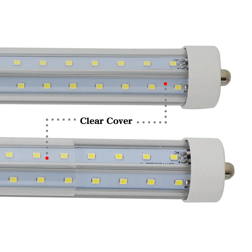 Lager i USA 72W 8ft t8 led-rör enkelstift FA8 8 fot lysdioder ljusrör Dubbla rader LED Fluorescerande AC 85-265V genomskinligt lock t10 t12 utbyte ballast ta bort direkt ledning