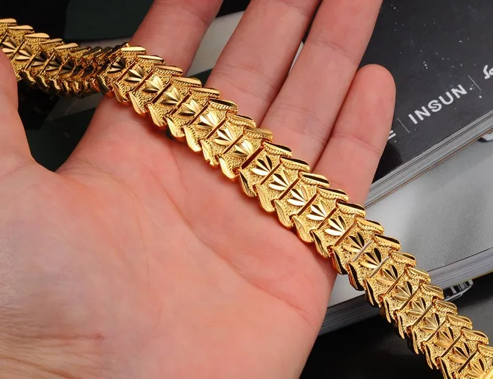 Fashion JEWELRY Luxury 24K Yellow Gold Plated Men's Chain Bracelet Wide Cuff Chunky Link Chain attractive accessory242Q