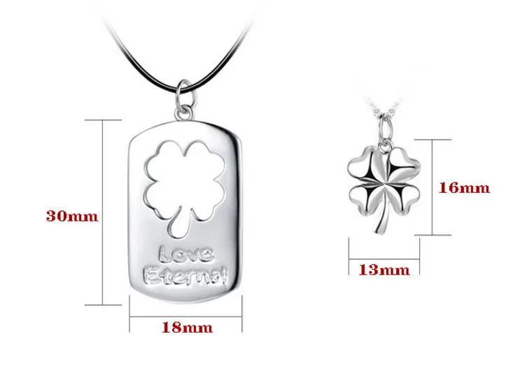 2 unids / lote, plata de ley 925 sin cadena Lucky Clover Love Couple Lovers 'collares pendientes para mujeres y hombres de cadena joyería de pareja