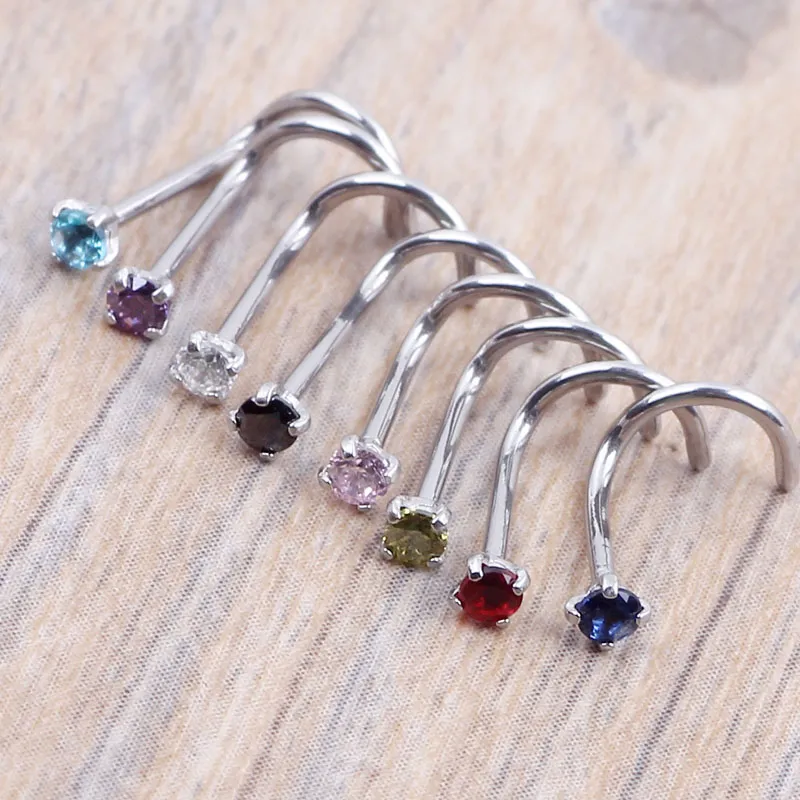 Crysta Or Argent Zircon Nez Anneau Vis Nez Stud Clair Rose Rouge Violet INCURVÉ ACIER BROCHE ANNEAU PIERCING 20G 0 8mm238I