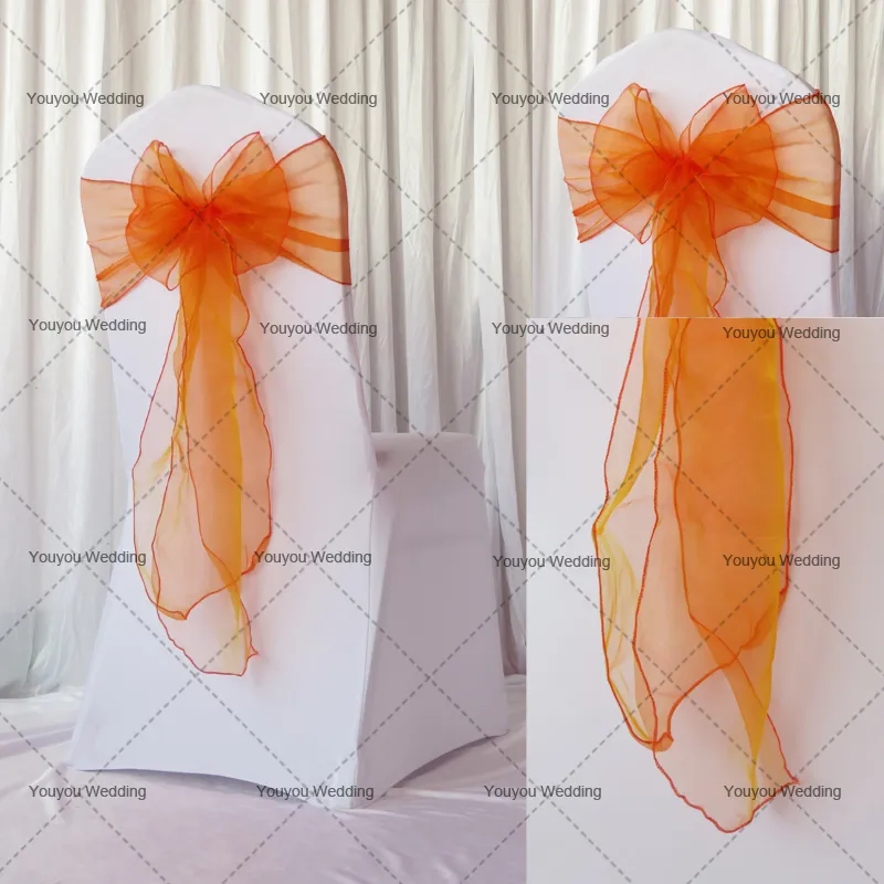 Rote Wassermelonen-Organza-Stuhlschärpe/Stuhlschleife 100 Stück, viel kostenloser Versand für Hochzeit, Party, Hotelgebrauch