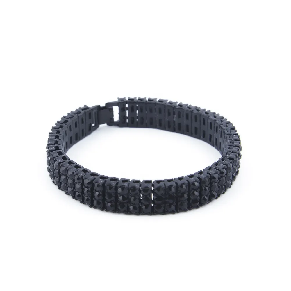 Bracciale da uomo simulato in oro nero con finitura argento a 3 file con strass da 8 pollici 12 mm con strass ghiacciato Hip Hop Bling ewelry296b