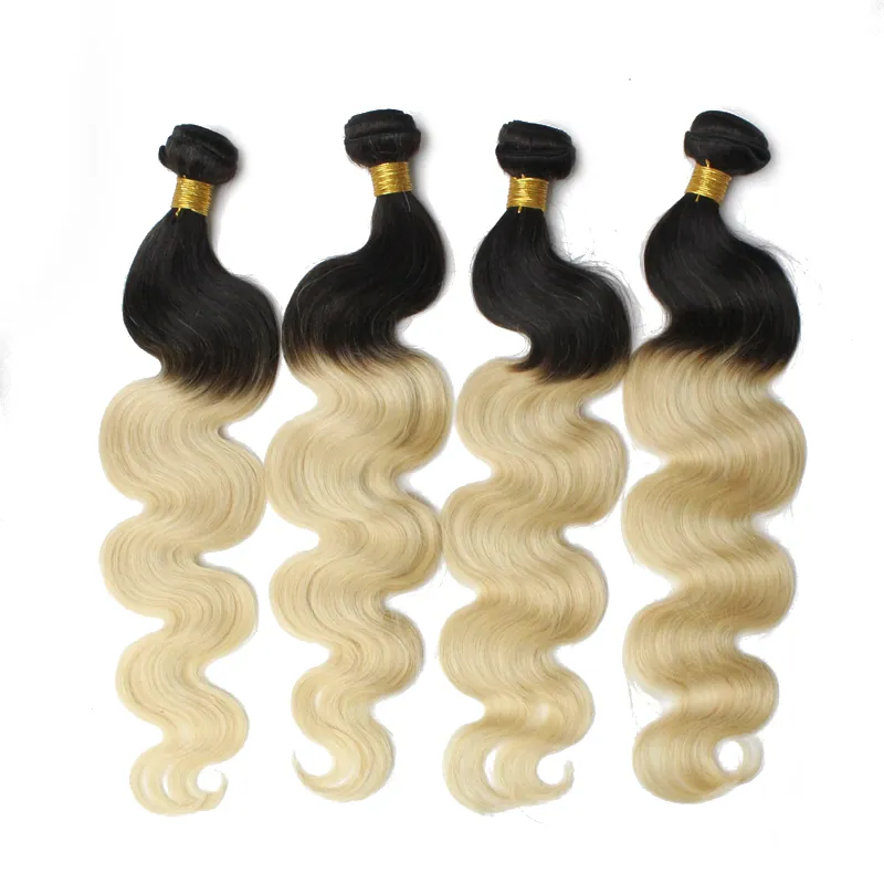 7A Body Wave Ombre Blonde Braziliaanse Straight Maagd Haarbundels met Kantsluiting Frontale Platium Blonde Hair Extensions Weave met Sluiting