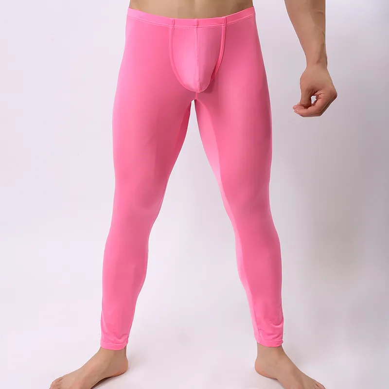 Sous-vêtements sexy pour hommes, pantalon Ultra fin à jambes longues, coupe cintrée, en Nylon, solide, doux, poche convexe en U, taille basse, respirant, K012-4