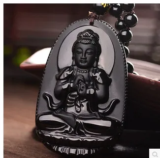 Ciondolo Buddha Collana ossidiana naturale Collana nera pendente testa di buddha gioielli da donna in giada