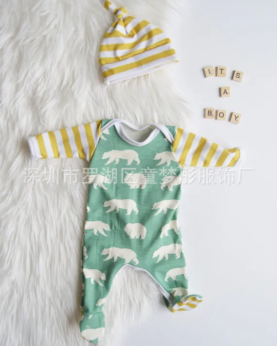 New Christmas Baby Romper long-sleeve cartoon Christmas deer Jumpsuits kids dinosaur Bear climbing clothing with hat L001