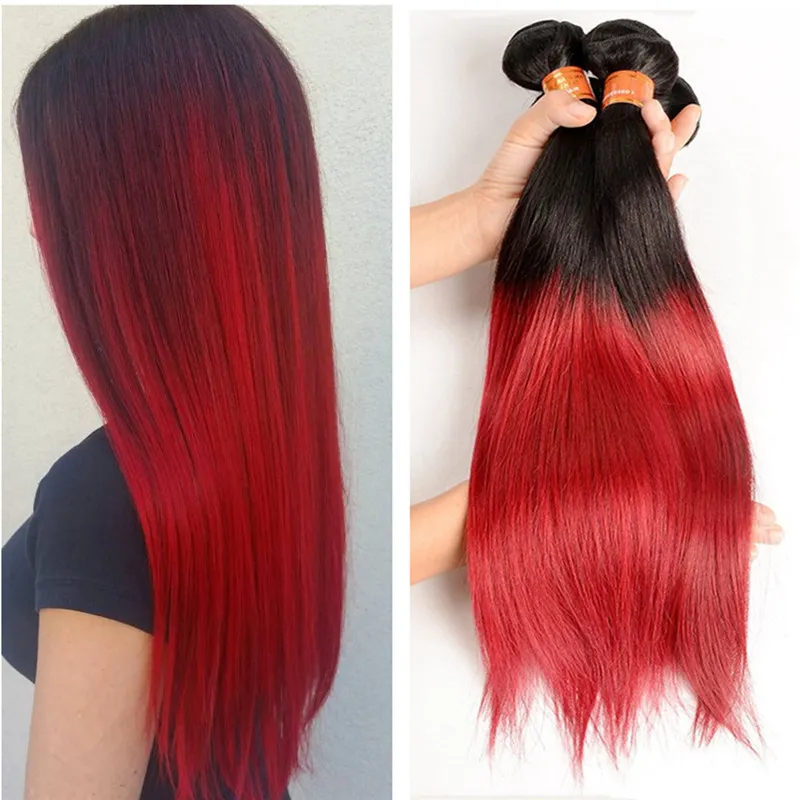 Foncé Racine Rouge Indien Cheveux 1B Rouge Remy Bundles 3 Pcs/lot Vierge Indien Cheveux Deux Tons Droite Rouge Cheveux