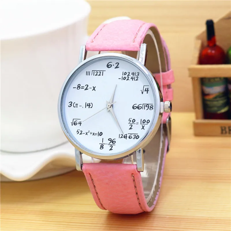 Relojes de pulsera de los hombres de las mujeres temas matemáticos vestido de moda relojes de cuero reloj de cuarzo personalidad Casual Vintage reloj Relogio W0465
