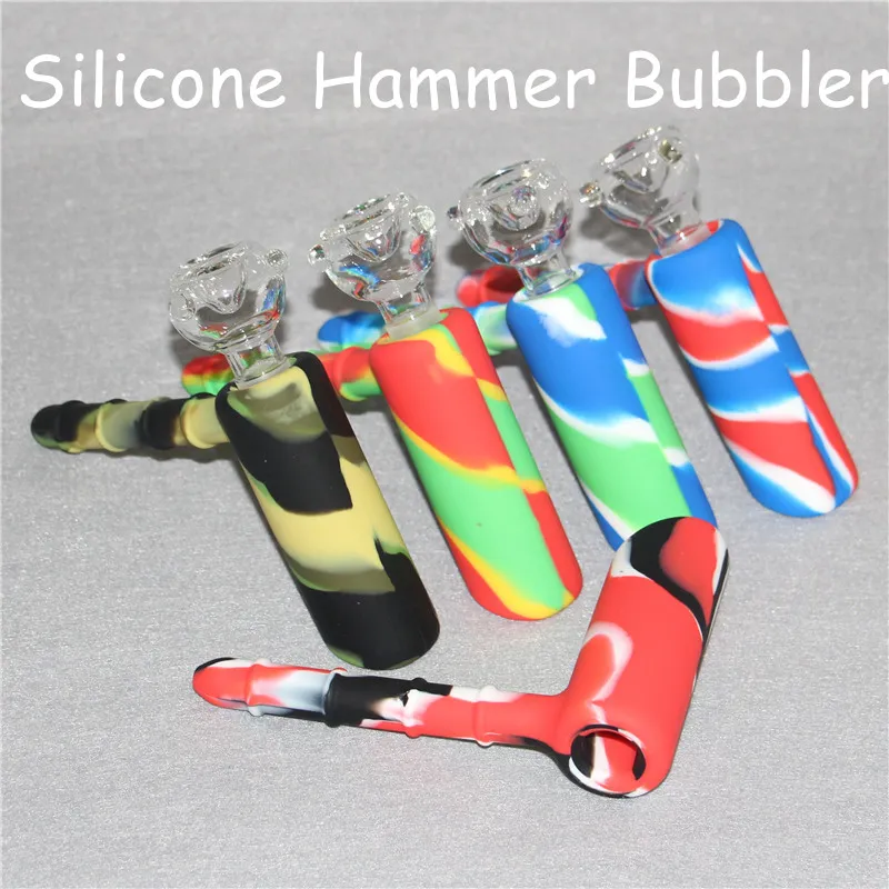 hot sell hand pipes hammer 6 holes on pipes silicone percolator bubbler water pipe glass smoking tobacco bong bongs heady beaker oil rigs