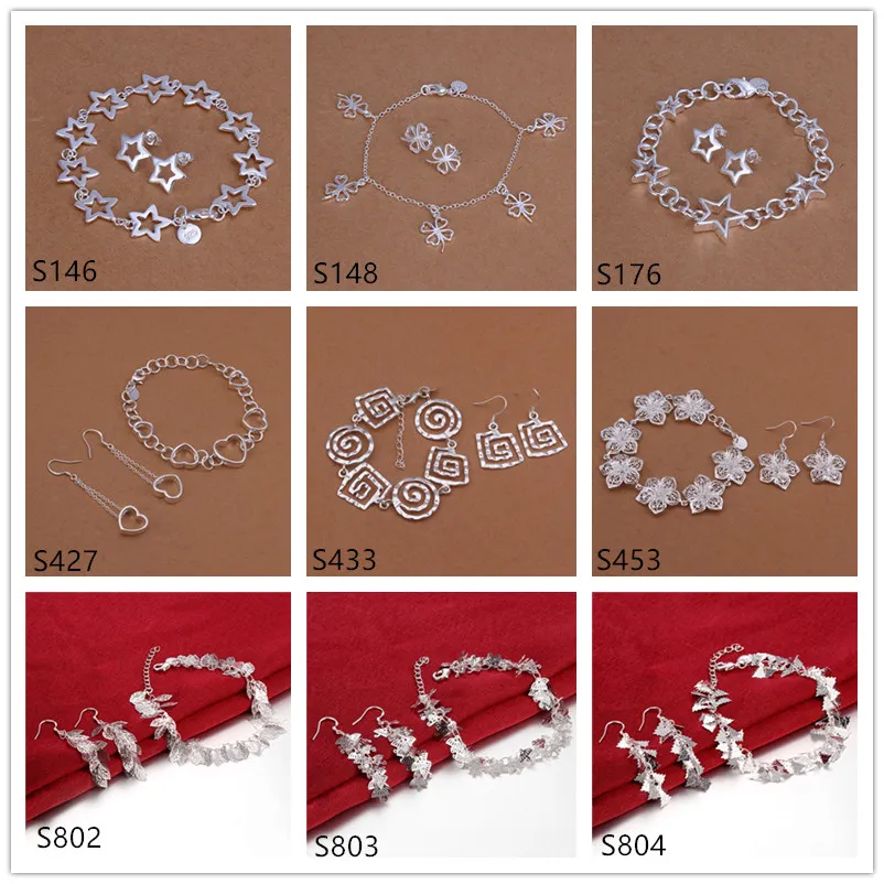 Free shipping women's sterling silver jewelry sets 6 sets a lot mixed style EMS45,brand new fashion 925 silver Bracelet Earring jewelry set