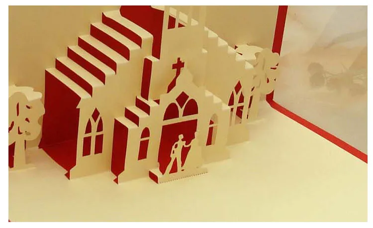 Gelukkige bruiloft dag kerk handgemaakte creatieve 3d pop-up gift wenskaarten voor minnaar feestelijke feestartikelen