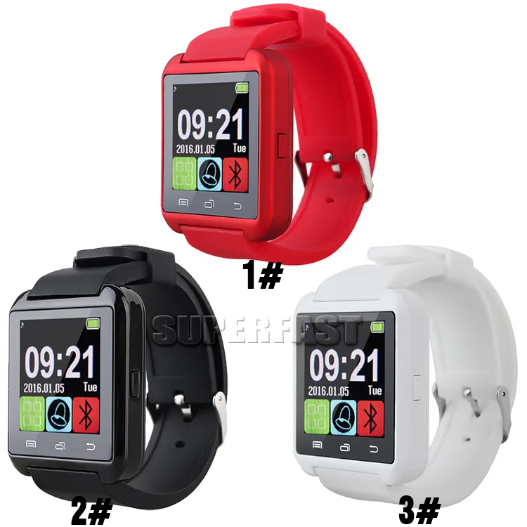 Bluetooth Smart Watch U8 무선 Bluetooth 스마트 워치 터치 스크린 스마트 손목 시계 SIM 카드 슬롯, 소매 상자가있는 Android iOS를위한 SIM 카드 슬롯.