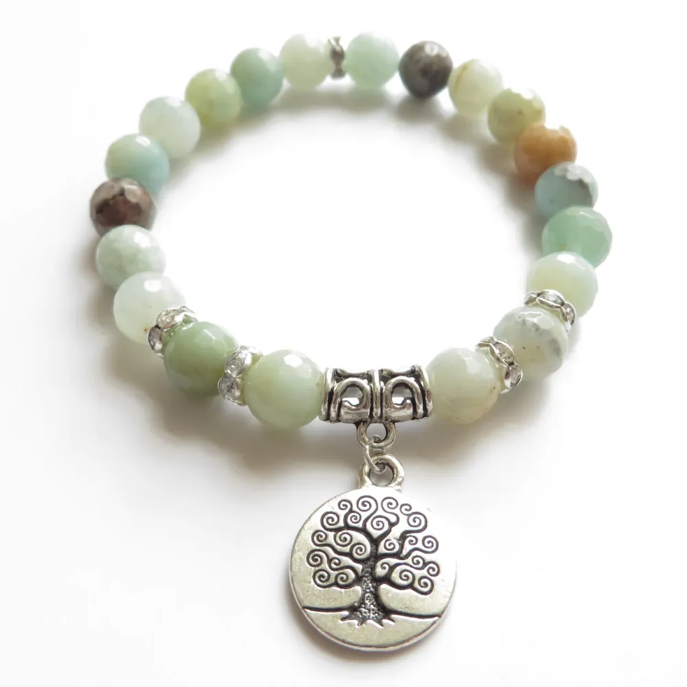 SN1121 Árvore Da Vida Mala Pulseira Yoga Jóias Enfrentou Amazonita Meditação Mala Pulseira Cura Presente de Aniversário Único