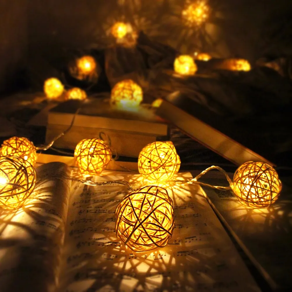 6cm Rattan ball 5m 20 led string Fairy lights holiday garland Led christmas lights indoor home outdoor wedding decor lamp EU/US