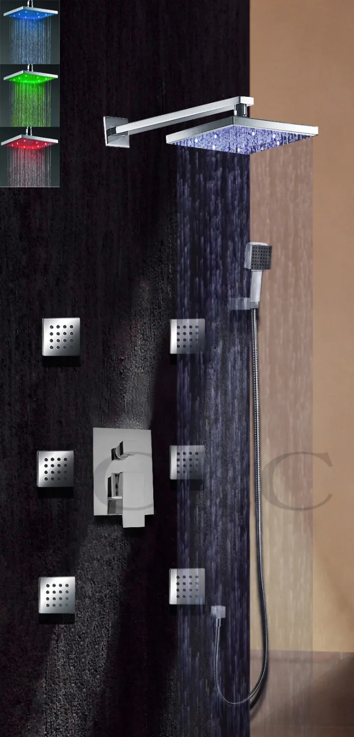 LED Rainfall Shower Head & Faucet Set: Color Changing, Temperature ...