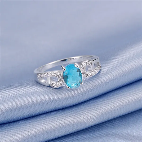 Горячие продажи Full Diamond мода Double B с камнем 925 серебряное кольцо STPR048D новый светло-голубой драгоценный камень стерлингового серебра покрытием перстни