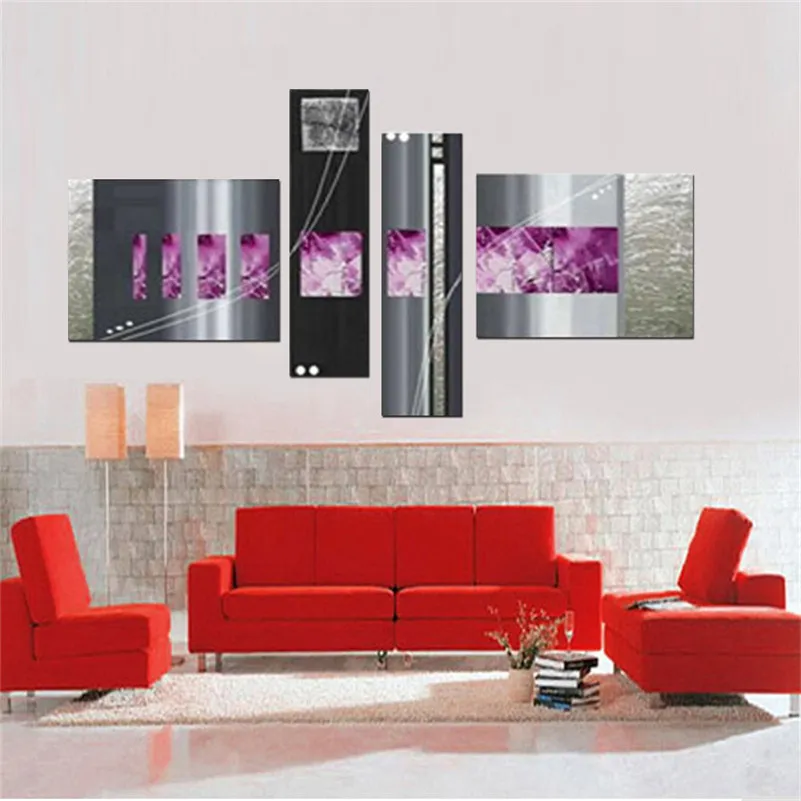 Handmade 4 pcs/set silver bar modern abstract wall art oil painting on canvas pictures unique gift for living room