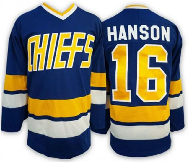 Hanson Brothers Charlestown Slap Shot Movie Hockey Jerseys Ice 16 Jack 17 Steve 18 Jeff Hanson Jersey Team Road Blue White