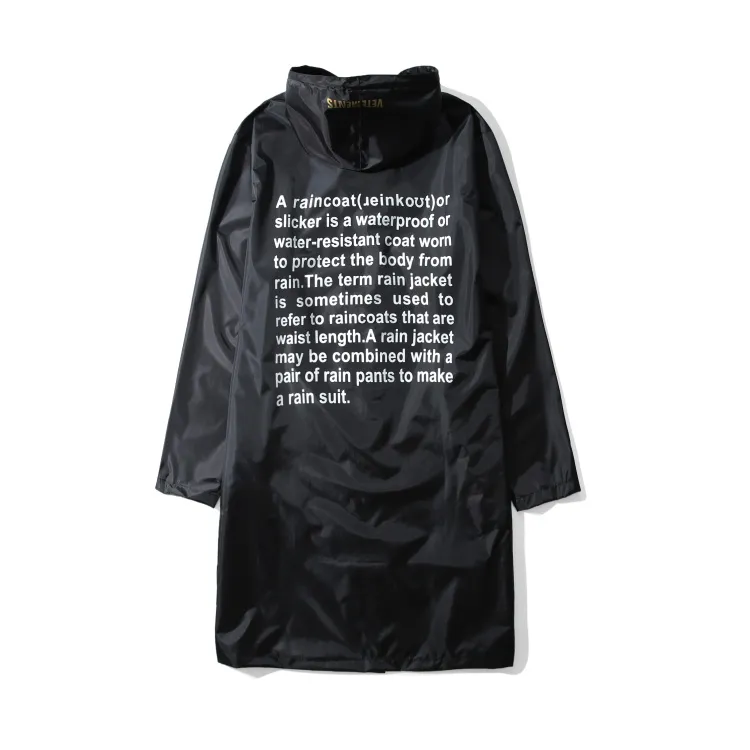 Vetements inteiros carta impressa mulheres homens jaqueta impermeável casaco de grandes dimensões útil capa de chuva hiphop jaquetas masculinas blusão325z