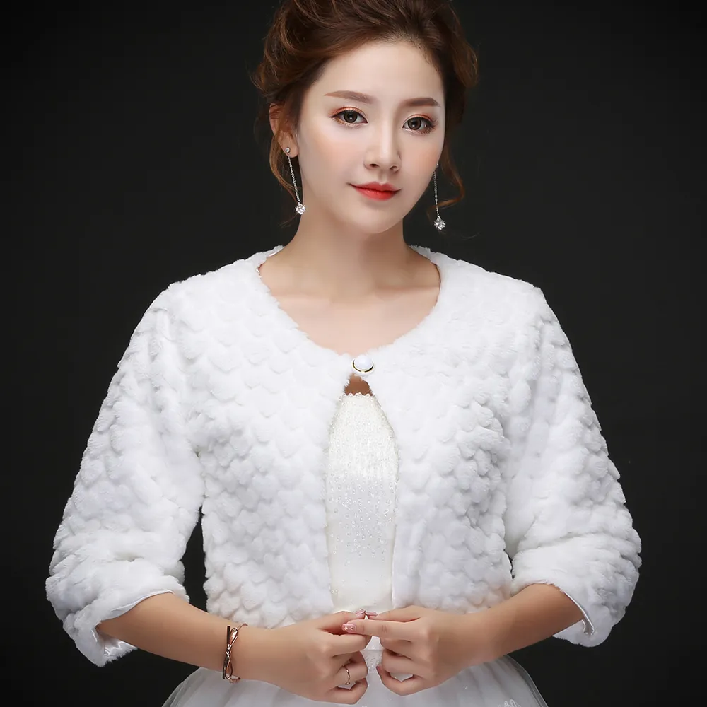 Veste de mariage en fausse fourrure blanche Faux de fourrure chaude Boléro Bolero Manteau de mariage avec une demi-manche Cape de mariée Cape Cape Cape