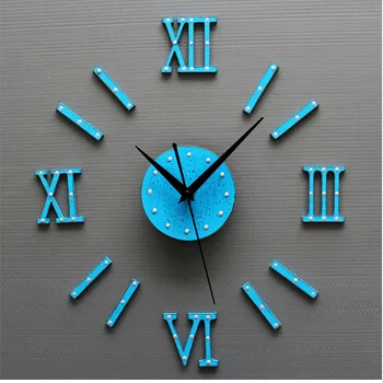 European classic clock,vintage wood DIY Roman numerals creative wall clock,shabby blue wall watches