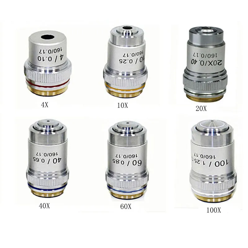 4X 10X 40X 100X Microscope Objective Lens Achromatic Objective Laboratory Biological  Microscope Parts Tube Length 160mm