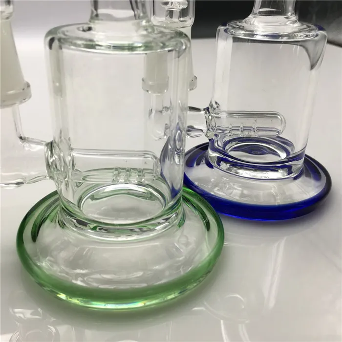 Hookahs 6 polegadas Mini Bongo de vidro de 14 mm machos espessos tubos de água transparentes Rigante de óleo azul verde Duas funções Recycler
