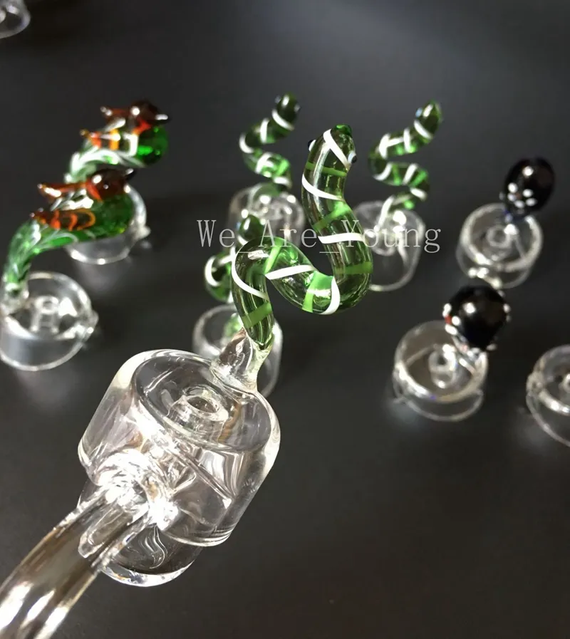 4mm Dikke Quartz Banger Nail met Carb Cap Kleurrijke Glas Carb Cap Bird Snake and Blue 10mm 14mm 18mm 90 graden Quartz Bangers