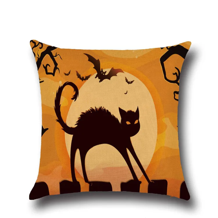 Skräckmönster Halloween Thriller Cat Pillow Cases Halloween Kostym Superstore Linne Kuddehölje Hem Dekorativ kuddefodral Gift Ylcm