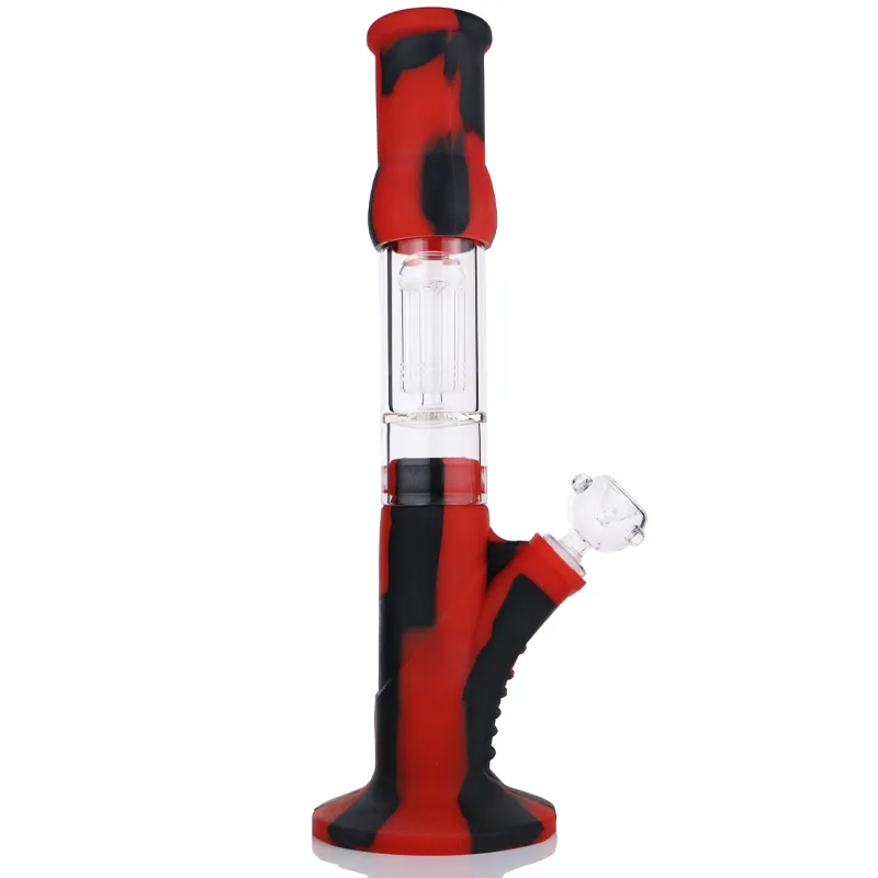 Nueva llegada Hookahs 14 '' Bongs de silicona con vidrio 8 brazos Árbol Perc Gel de sílice duradero Bong Dab Plataformas de aceite para pipa de fumar