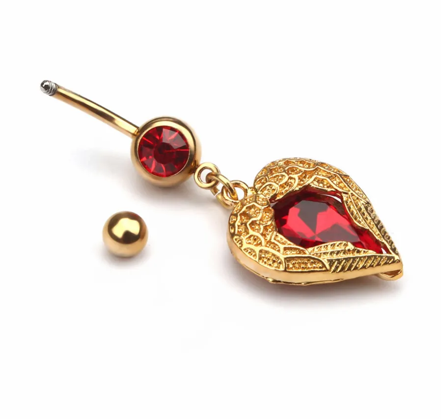 YYJFF D0622   heart navel button ring red hot selling piercing body jewelry