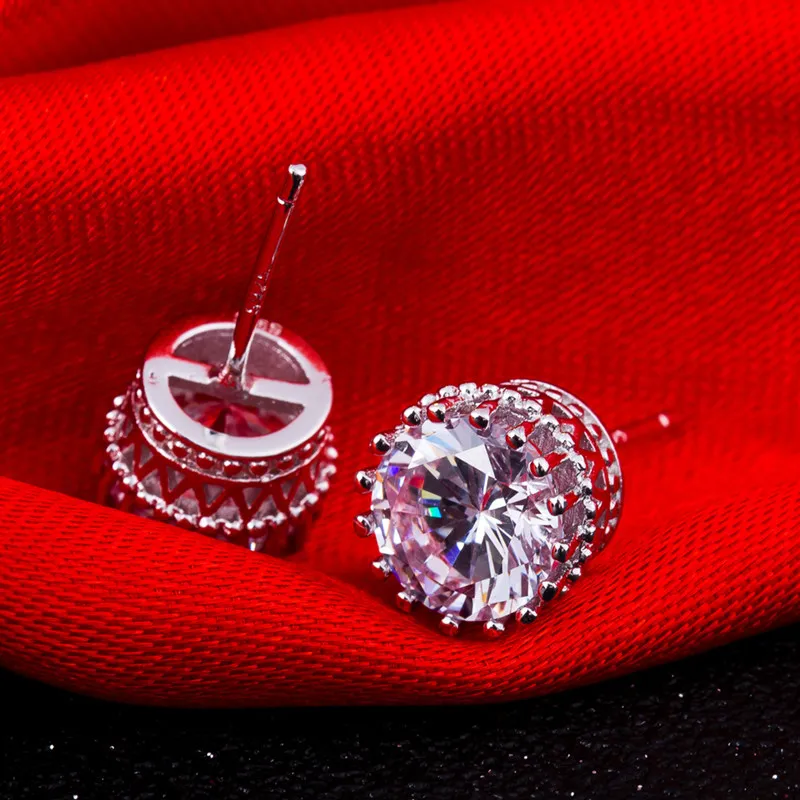 YHAMNI Nieuwe Collectie Hot Verkopen Super Shiny Diamond 925 Sterling Silver Dames Stud Crown Oorbellen Sieraden Groothandel E100