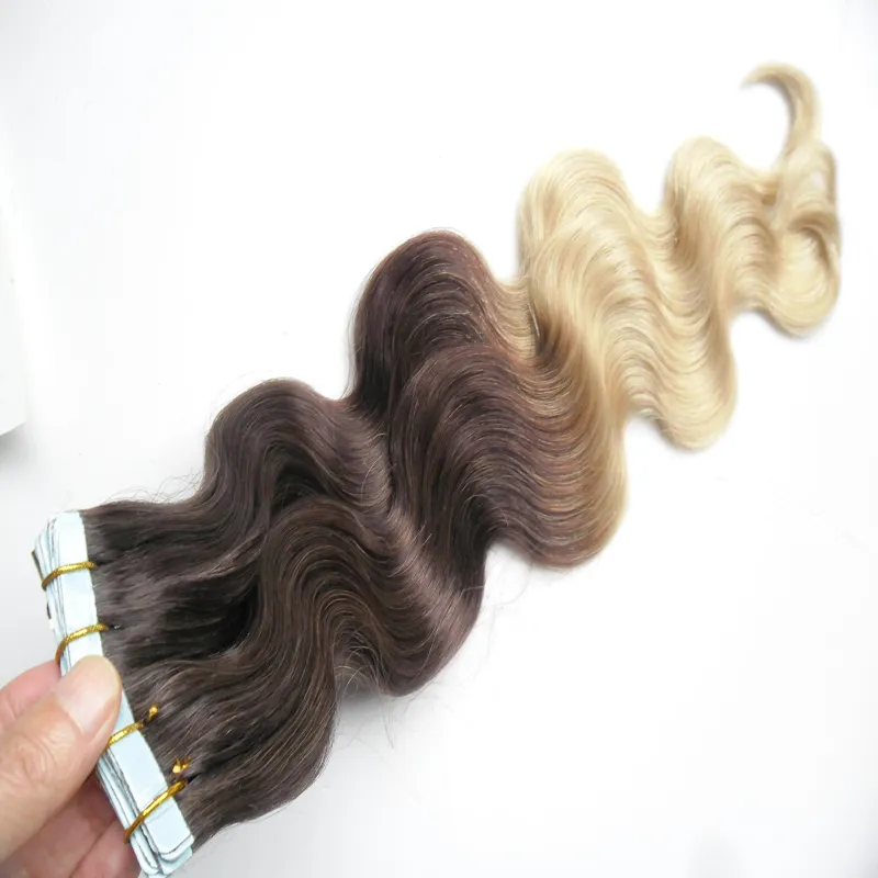 Extensions de cheveux ombrés Bande de vague de corps brésilienne dans les extensions de cheveux humains 2613 Blonde Appliquer du ruban adhésif sur la peau trame cheveux 100g 5803335