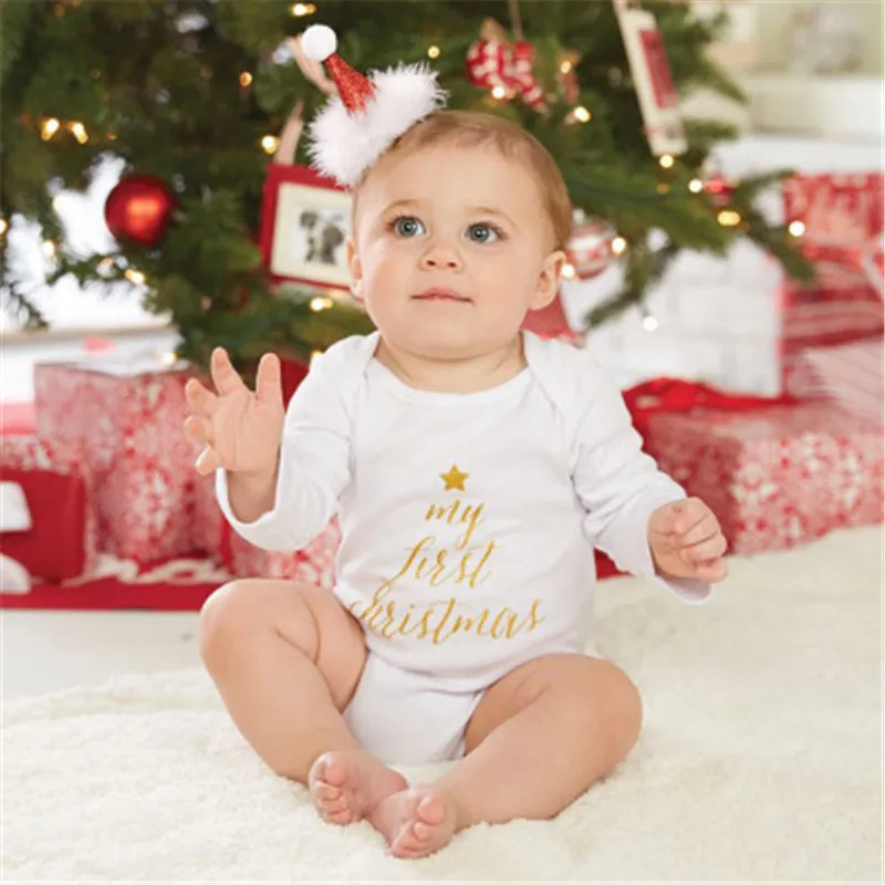 Roupa Do Bebê de natal Roupas de Bebê Meninas Romper Letra Impresso Macacão de Algodão Roupas de Bebê Crianças Roupas Roupas Recém-nascidas Terno de Uma Peça